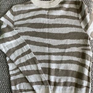 a new day Cream and Brown Striped Sweater